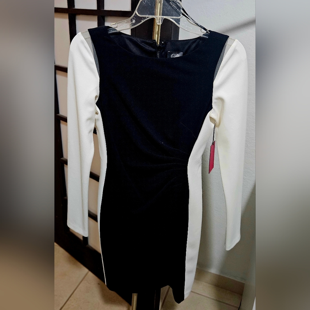 Vince Camuto Black and White Long Sleeve Dress